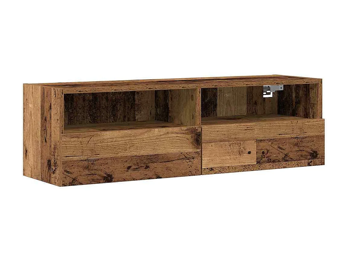 2-delige wand-tv-kast, antiek hout, 100 x 30 x 30 cm