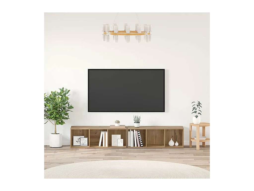 2-teiliges TV-Ständer-Set Handgefertigte Eiche Holzwerkstoff