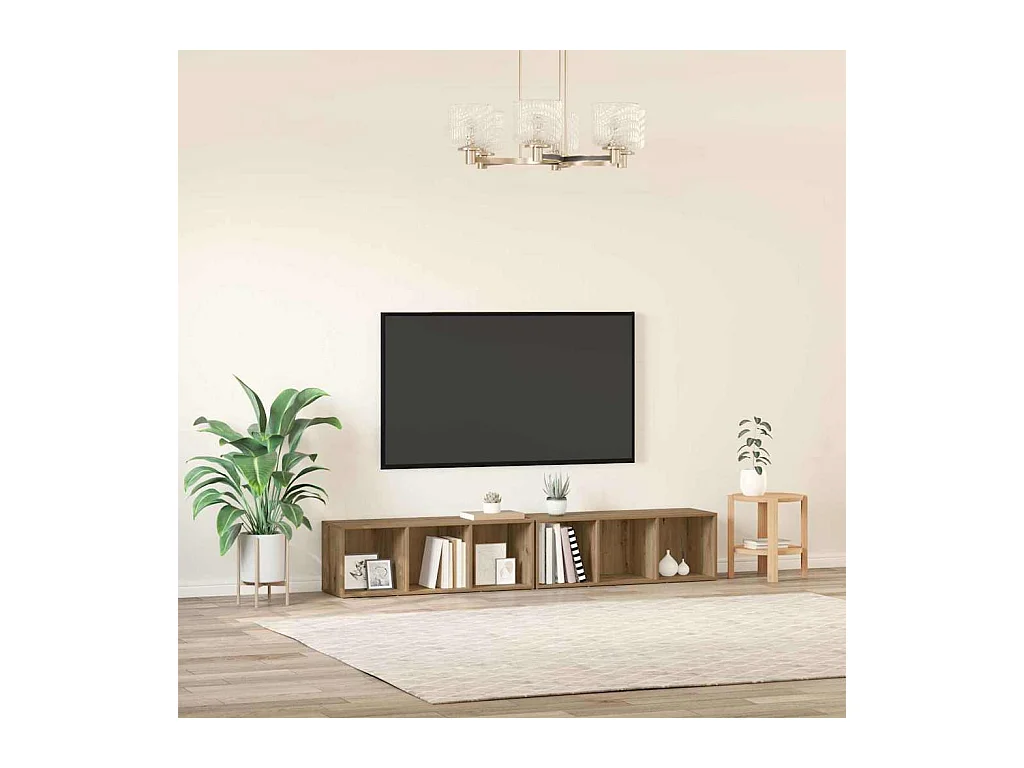 2-teiliges TV-Ständer-Set Handgefertigte Eiche Holzwerkstoff