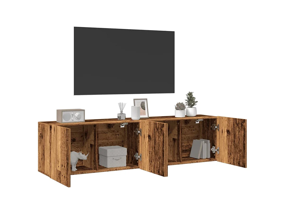 Muebles de TV de pared de 2 piezas, madera vieja, 80x30x41 cm