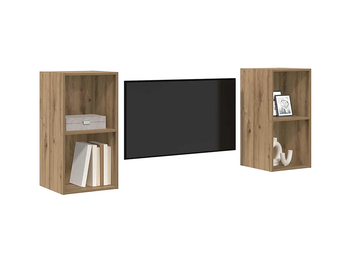 2-delige wandkast voor tv, ambachtelijk eikenhout, 37 x 37 x 72 cm