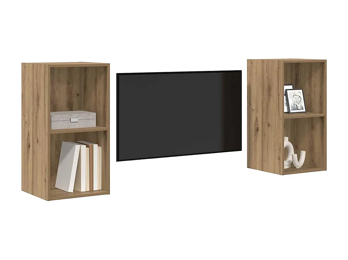 Mobile TV da parete 2 pezzi, rovere artigianale, 37 x 37 x 72 cm