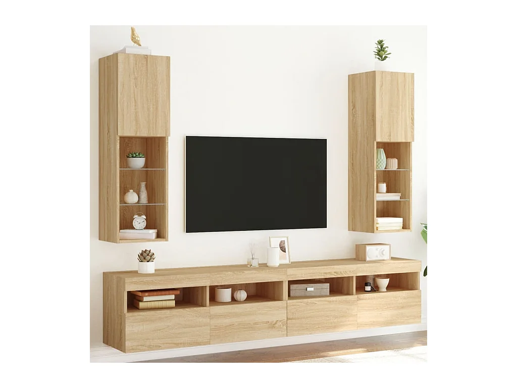 Meubles TV avec lumières LED 2 pcs chêne sonoma 30,5x30x102 cm