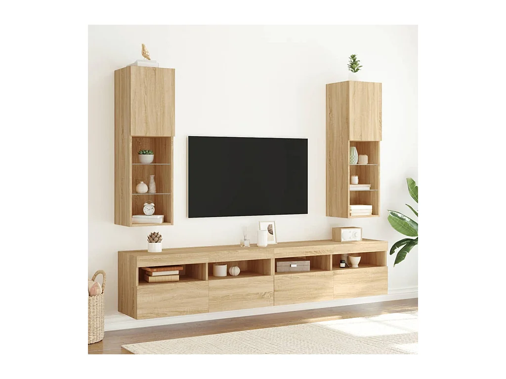 Meubles TV avec lumières LED 2 pcs chêne sonoma 30,5x30x102 cm