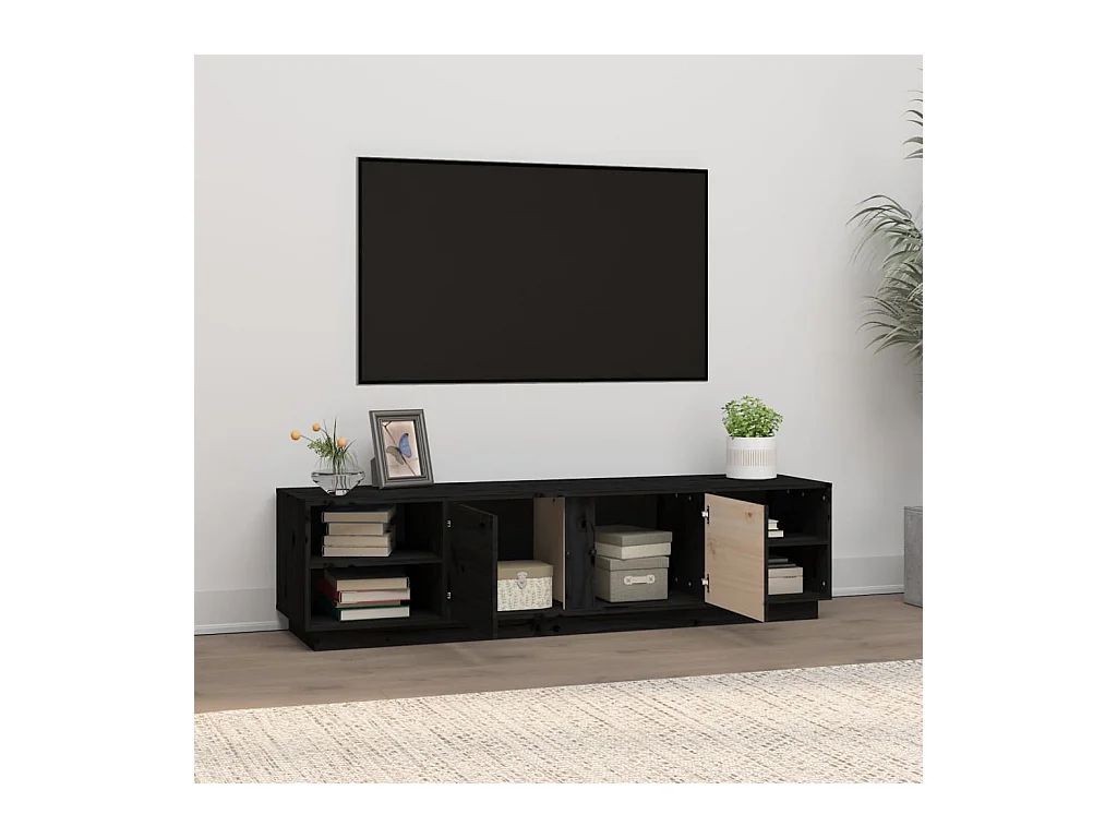 Meuble TV Noir 156x40x40 cm Bois de pin massif