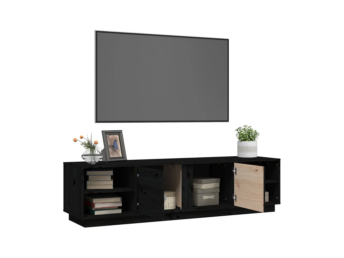 Meuble TV Noir 156x40x40 cm Bois de pin massif