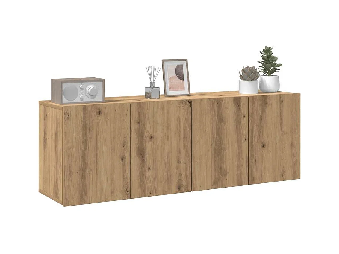 2-delige wand-tv-meubels, handgemaakt eikenhout, 60x30x41 cm