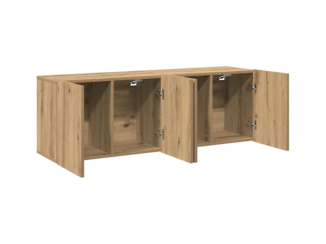 2-delige wand-tv-meubels, handgemaakt eikenhout, 60x30x41 cm