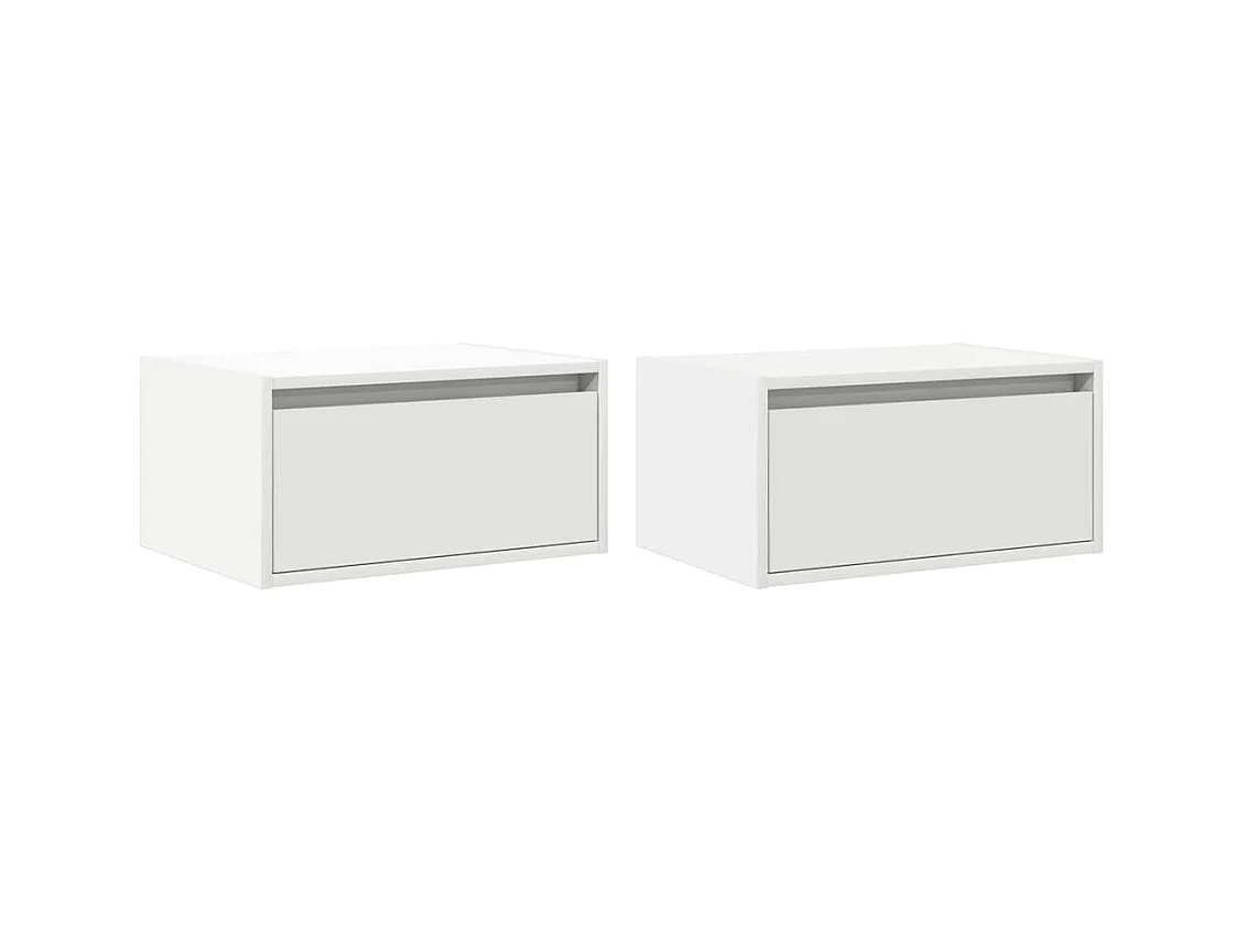 Comodini da parete con luci LED 2 pezzi bianchi