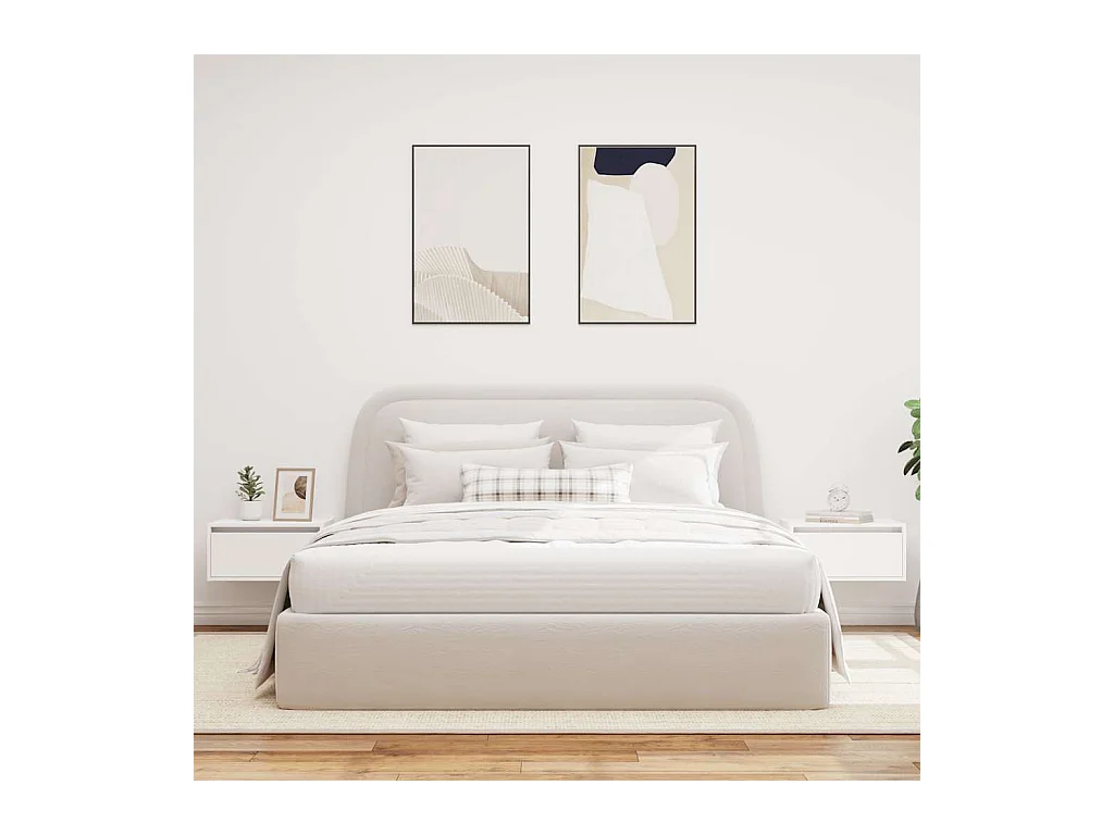 Comodini da parete con luci LED 2 pezzi bianchi