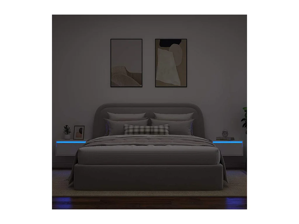 Comodini da parete con luci LED 2 pezzi bianchi