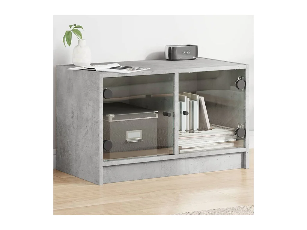 Meuble TV avec portes en verre gris béton 68x37x42 cm