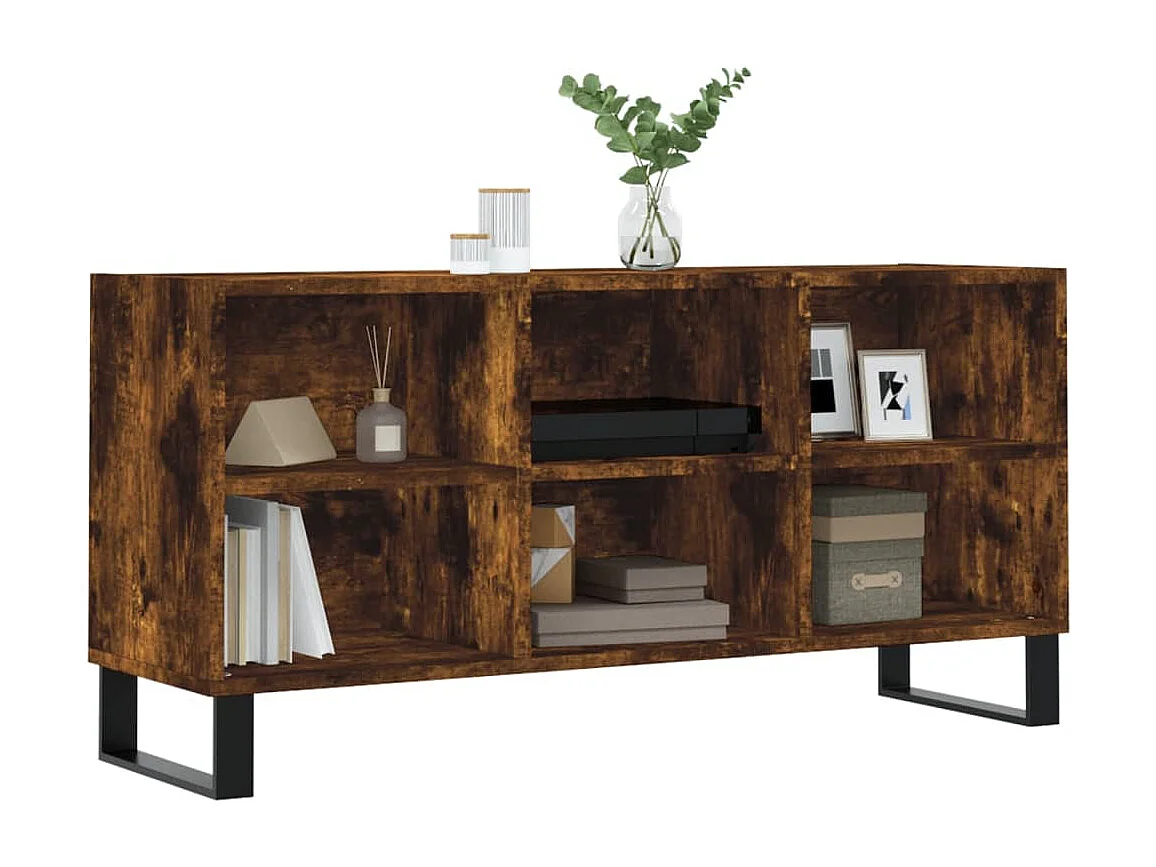 Meuble TV chêne fumé 103,5x30x50 cm bois d'ingénierie