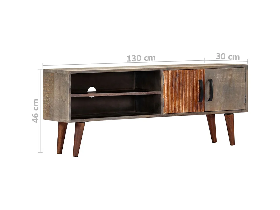 Mobile TV grigio 130x30x46 cm Legno massello di mango grezzo