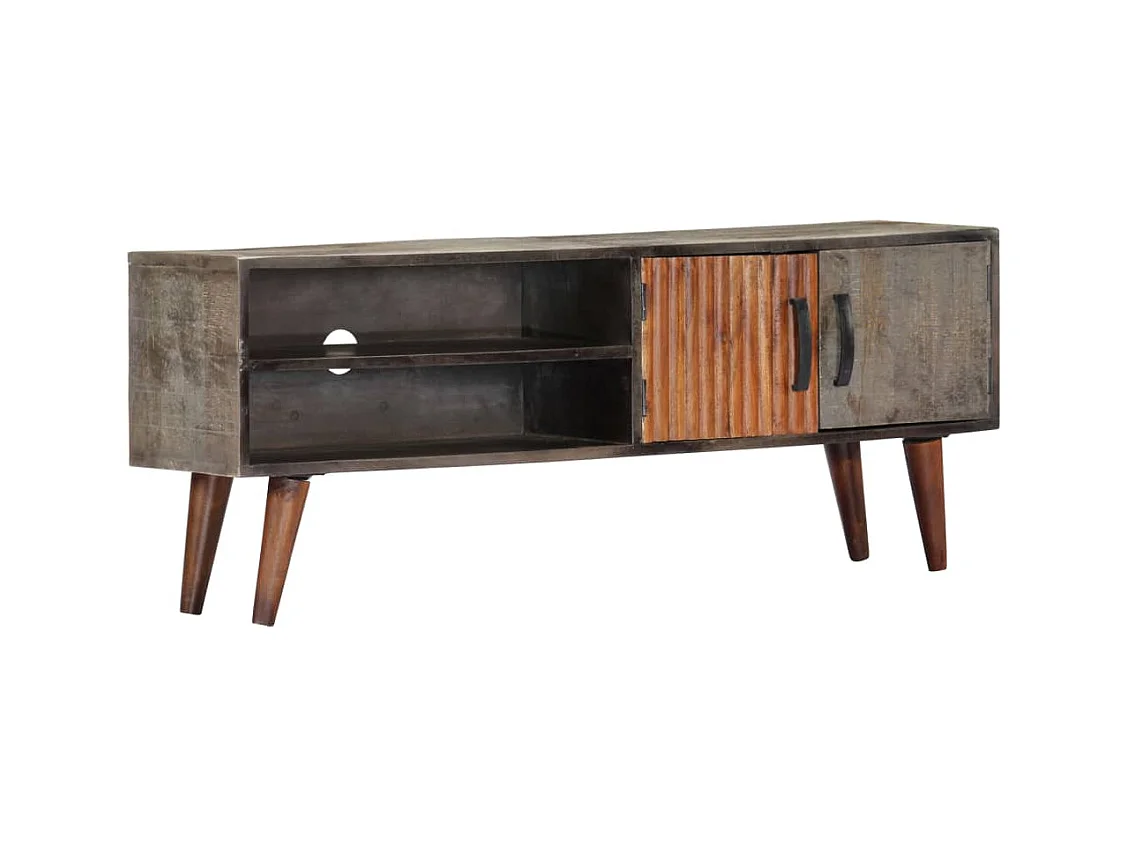 Mobile TV grigio 130x30x46 cm Legno massello di mango grezzo