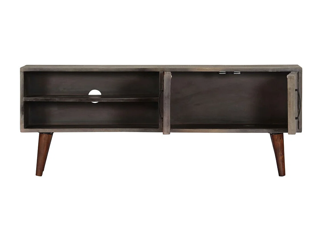 Mobile TV grigio 130x30x46 cm Legno massello di mango grezzo