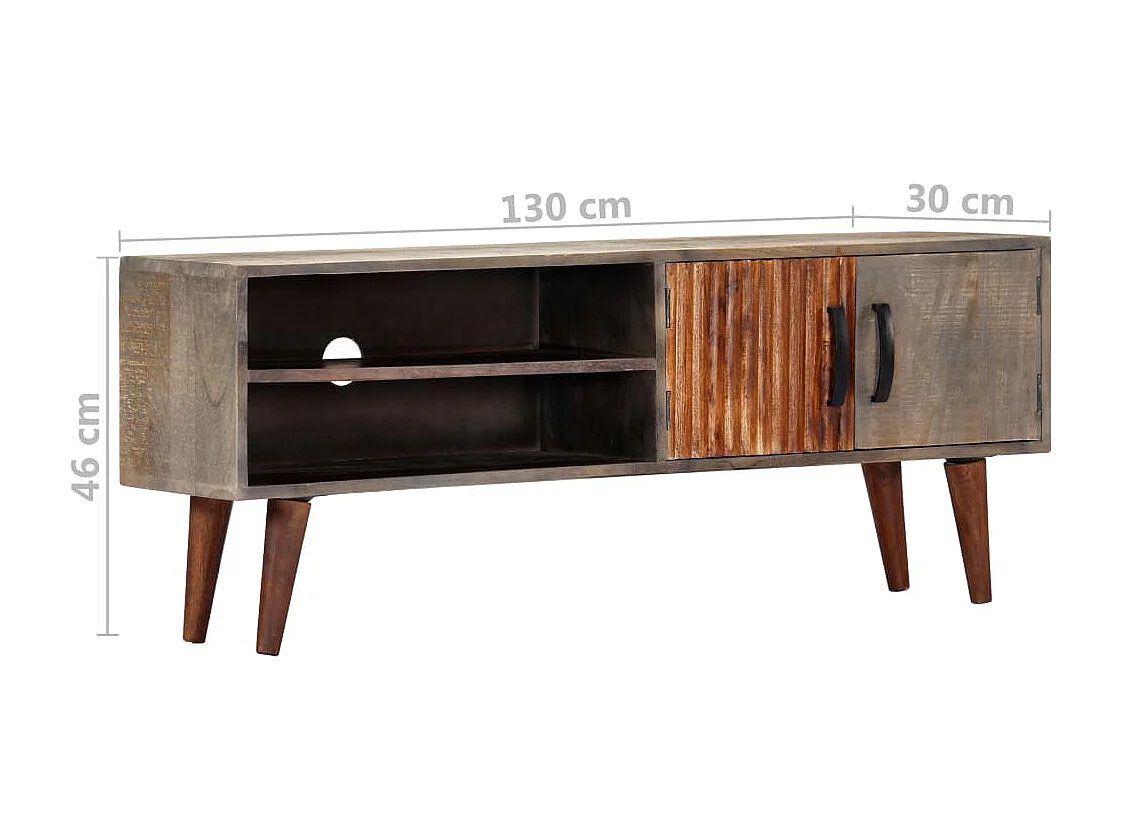 Mobile TV grigio 130x30x46 cm Legno massello di mango grezzo