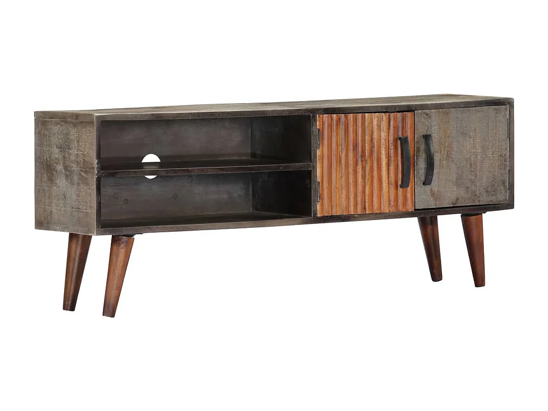 Mobile TV grigio 130x30x46 cm Legno massello di mango grezzo