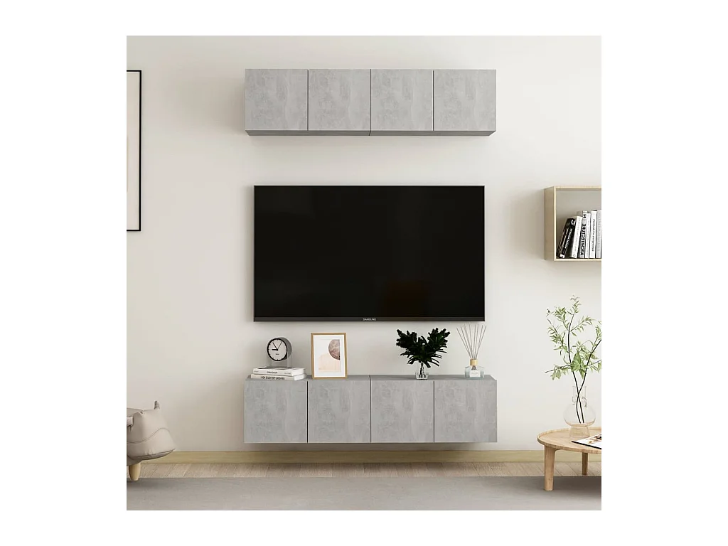 TV-kast 4-delig Betongrijs 60x30x30 cm Bewerkt hout
