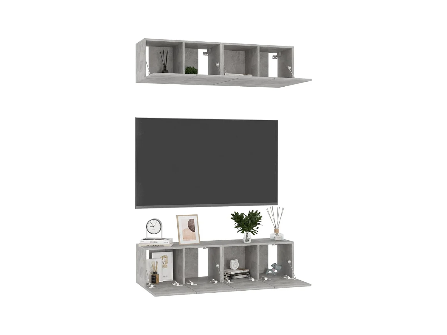 TV-kast 4-delig Betongrijs 60x30x30 cm Bewerkt hout