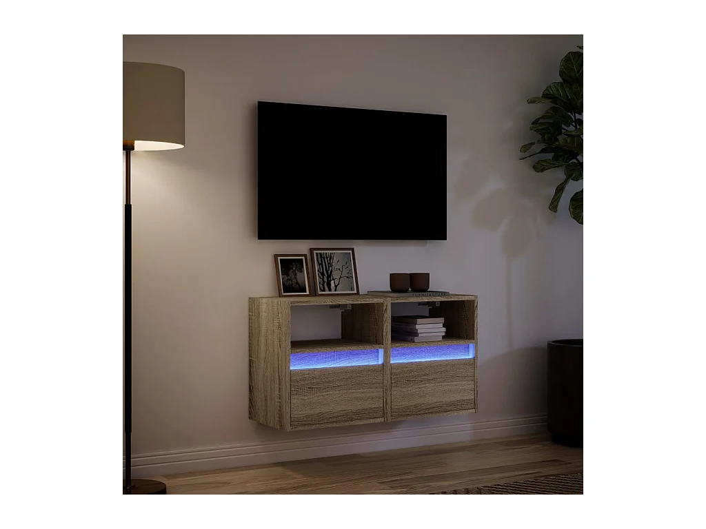 Wandmeubels met ledverlichting, 2 stuks, Sonoma eiken, 41x31x45 cm