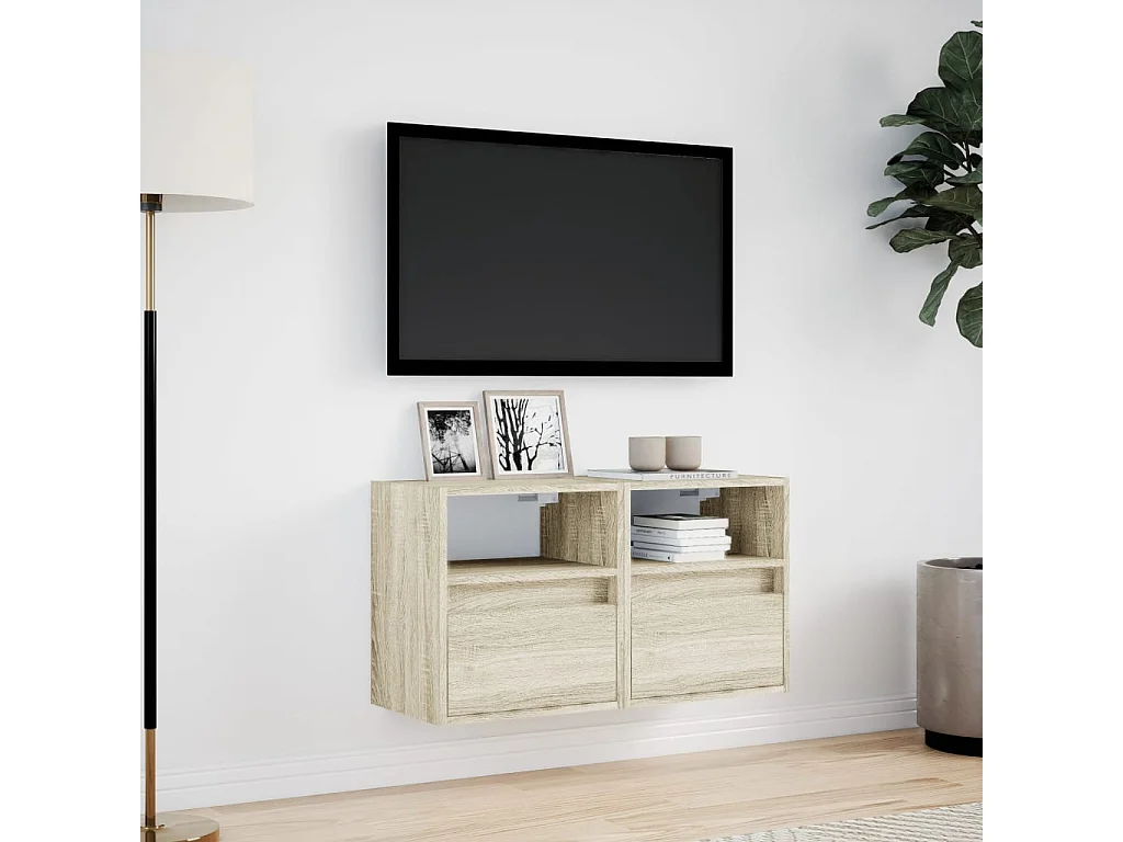 Mobili TV a parete con luci LED, 2 pezzi, rovere Sonoma, 41x31x45 cm