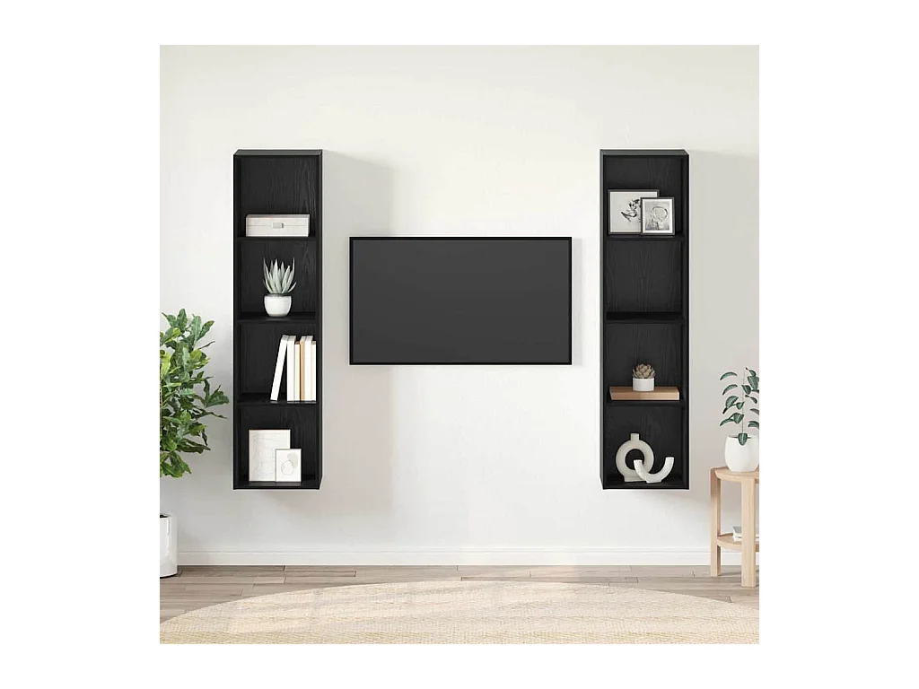 Meuble TV 2 pcs Noir 37 x 37 x 142.5 cm Bois d'ingénierie
