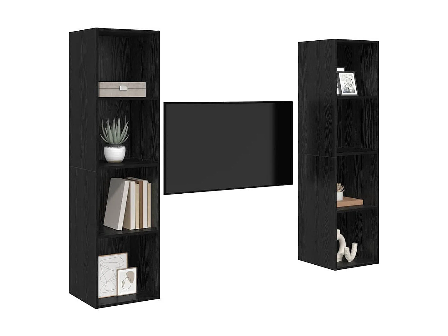 Meuble TV 2 pcs Noir 37 x 37 x 142.5 cm Bois d'ingénierie