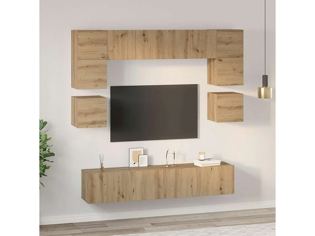 8-delige tv-meubelset, handgemaakt eikenhout, 80 x 30 x 30 cm