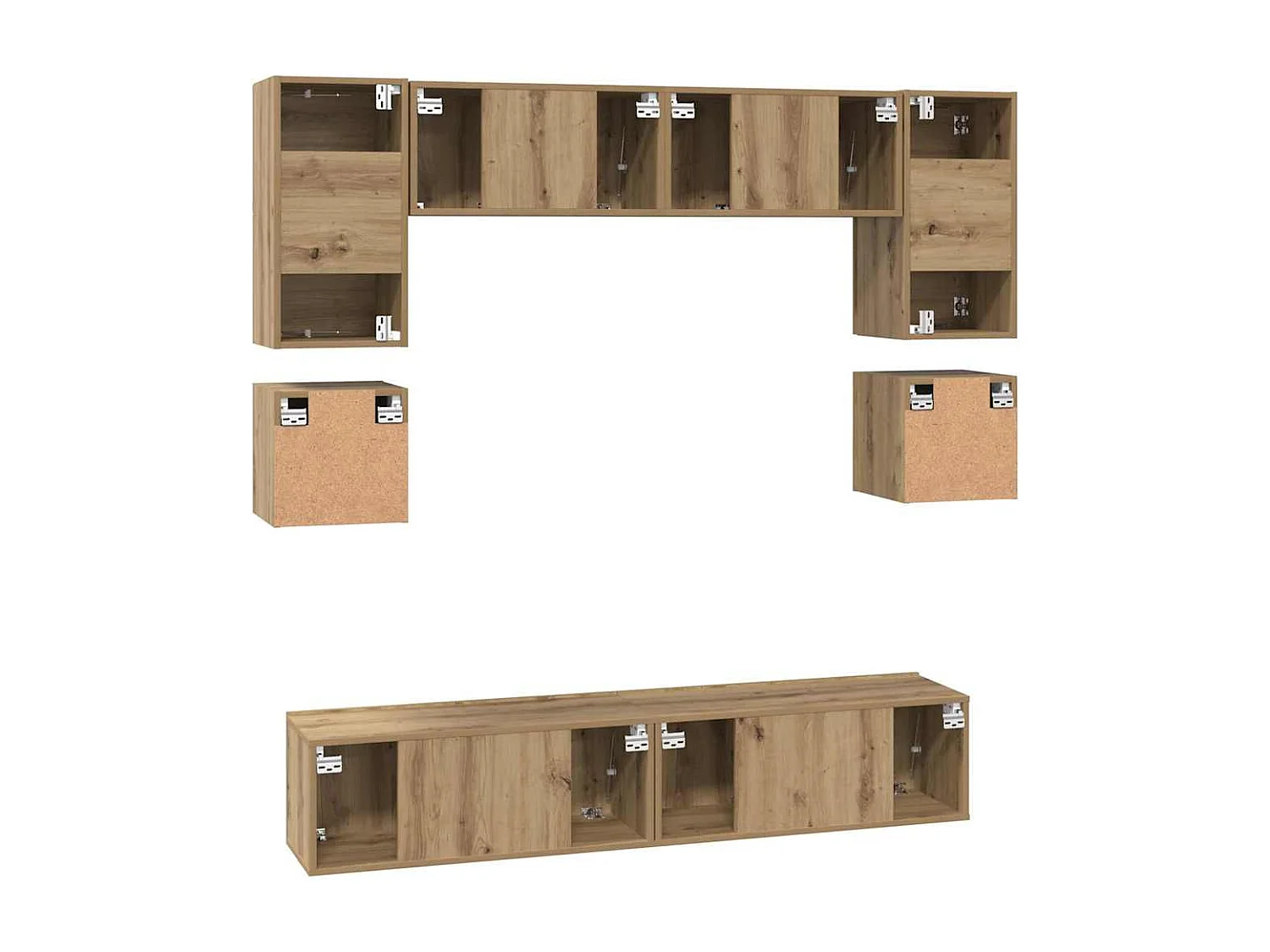 8-delige tv-meubelset, handgemaakt eikenhout, 80 x 30 x 30 cm