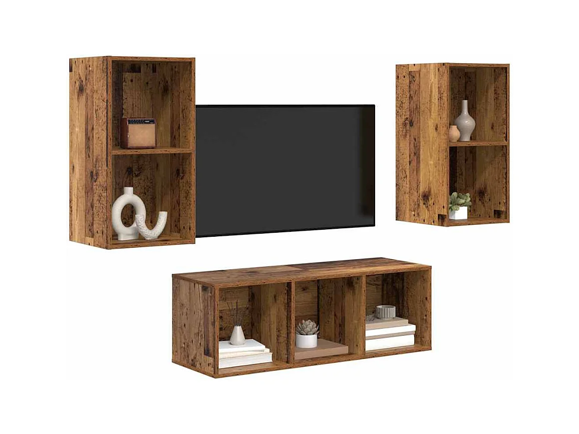 3-delige tv-meubelset Antiek hout 37 x 37 x 107 cm