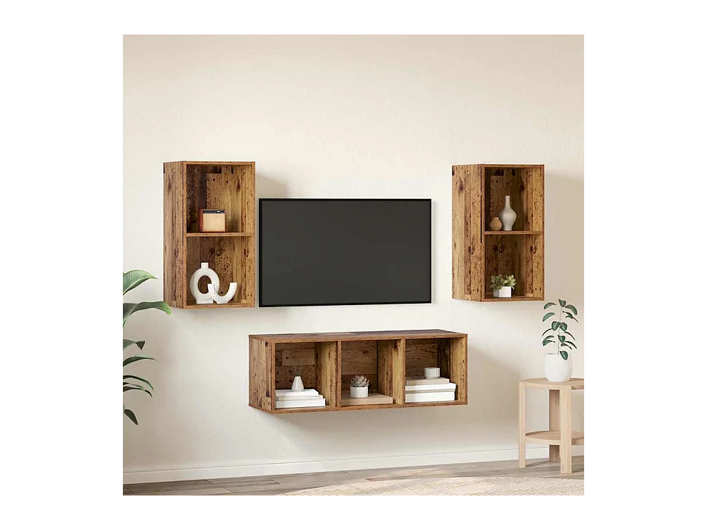 3-delige tv-meubelset Antiek hout 37 x 37 x 107 cm