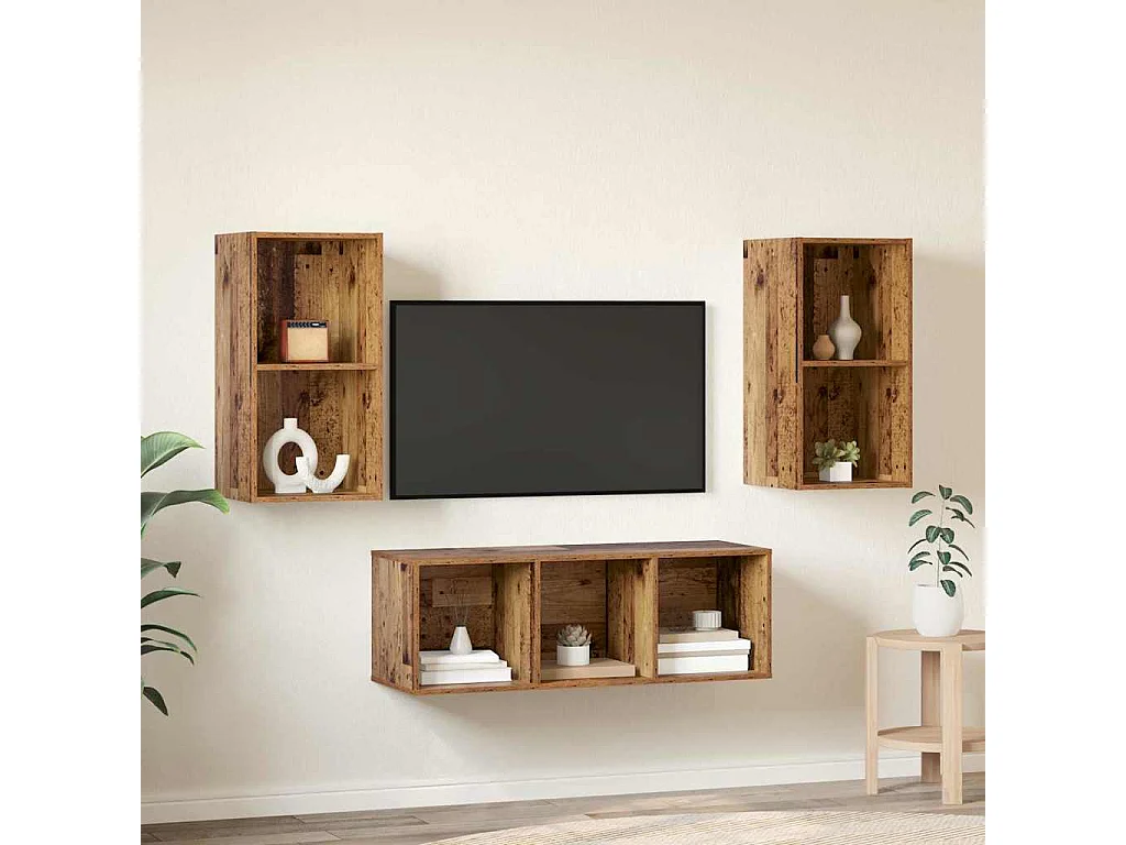 Set di mobili TV da 3 pezzi in legno antico 37 x 37 x 107 cm
