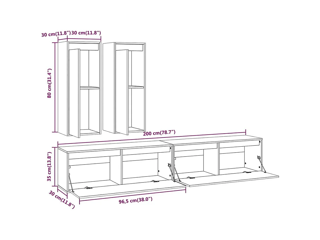 Meubles TV 4 pcs Bois massif de pin