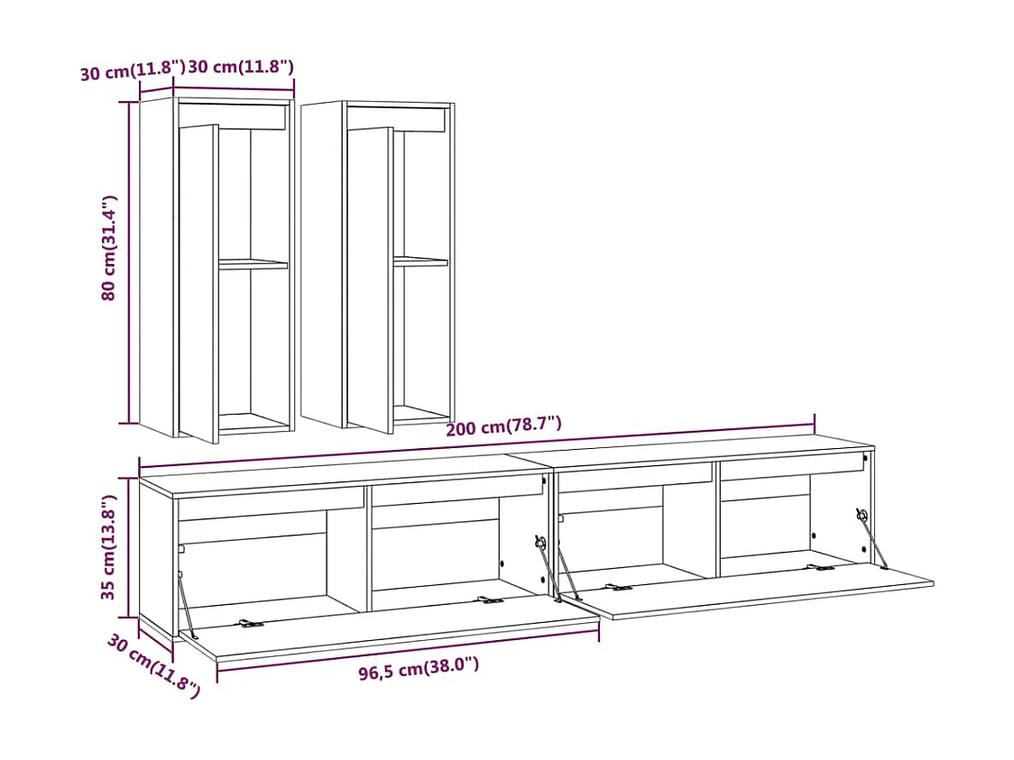 Meubles TV 4 pcs Bois massif de pin