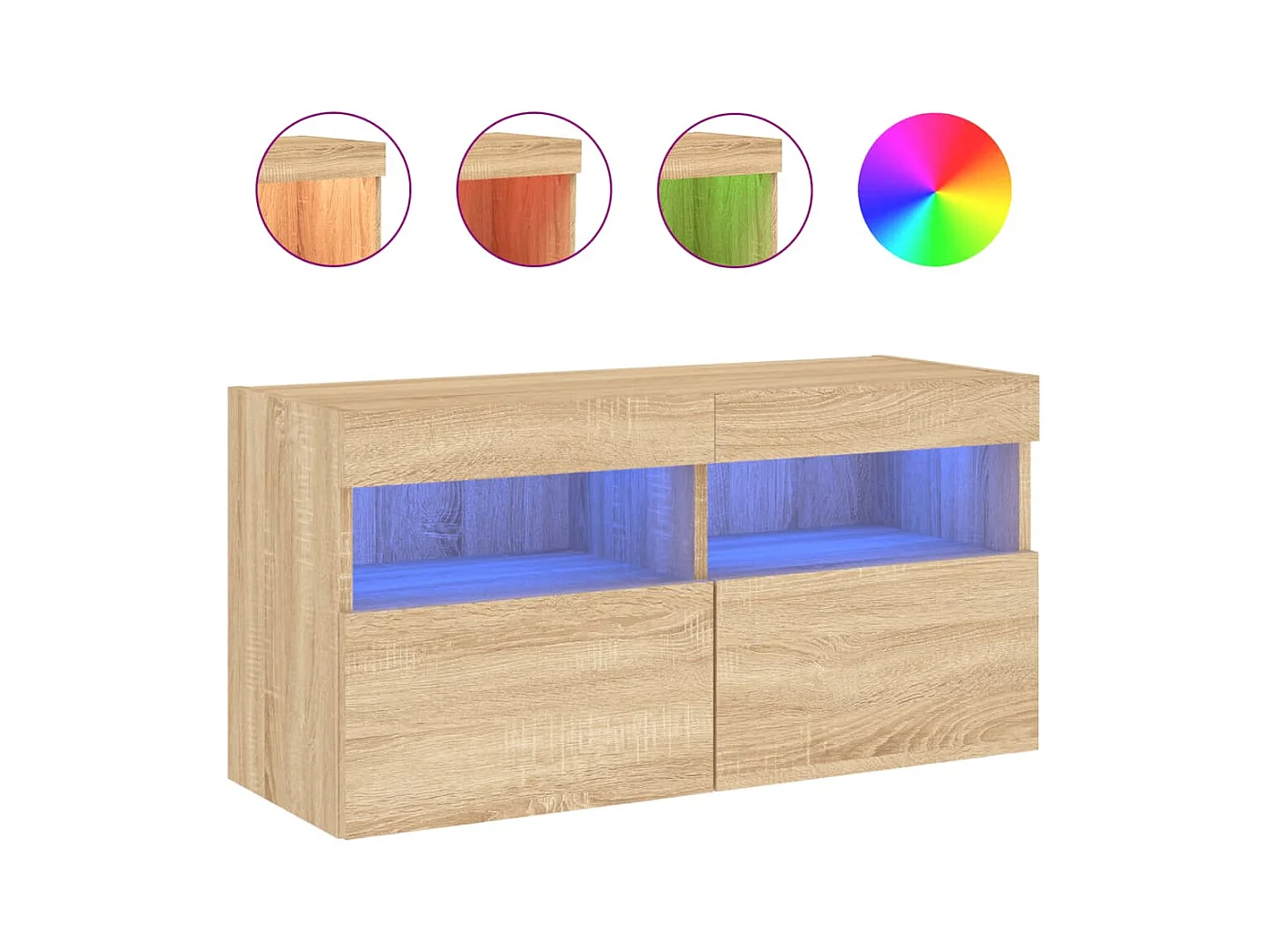 Meuble TV mural avec lumières LED chêne sonoma 80x30x40 cm