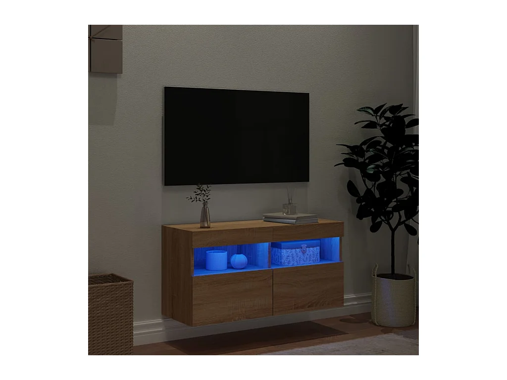 Meuble TV mural avec lumières LED chêne sonoma 80x30x40 cm
