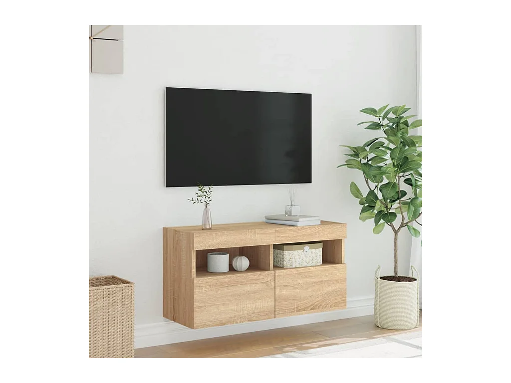 Meuble TV mural avec lumières LED chêne sonoma 80x30x40 cm