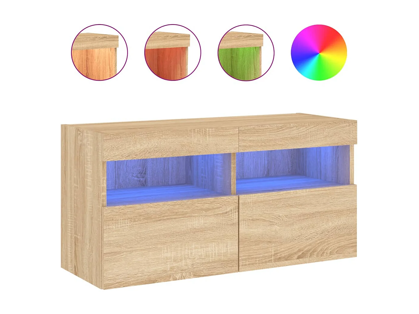 Meuble TV mural avec lumières LED chêne sonoma 80x30x40 cm