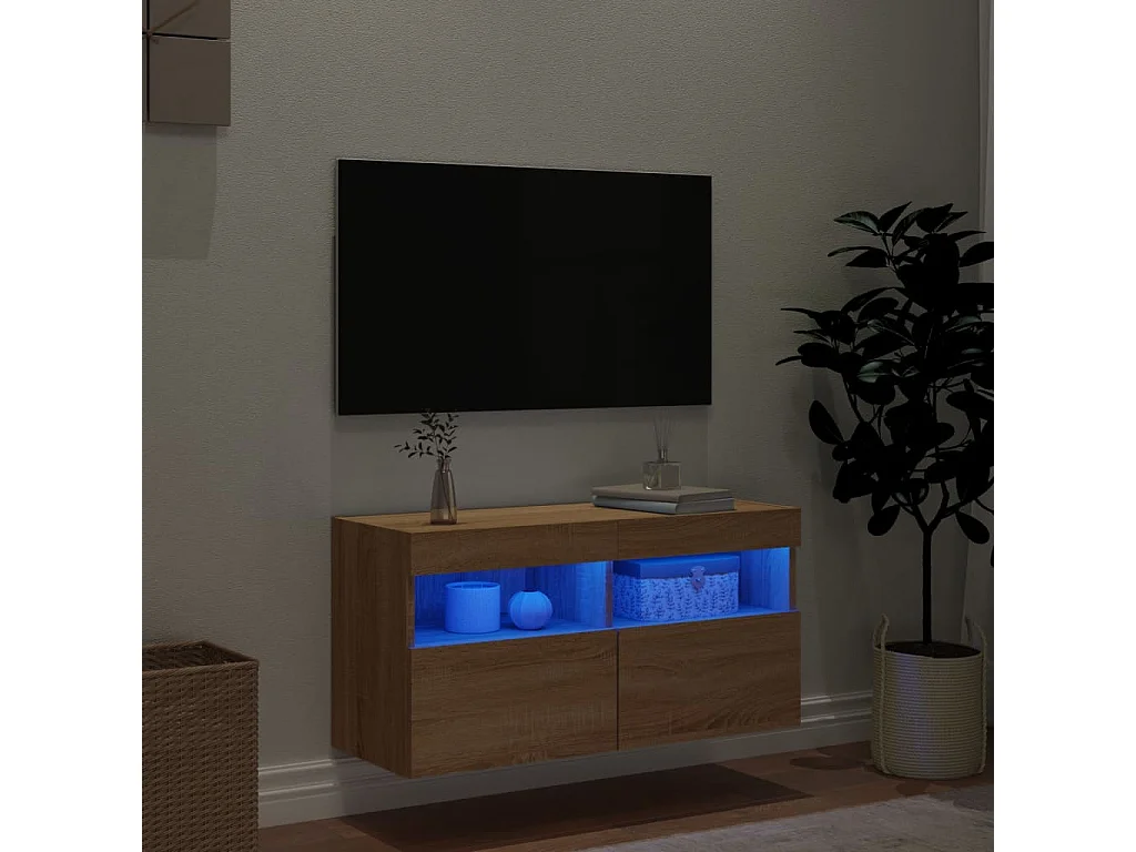 Meuble TV mural avec lumières LED chêne sonoma 80x30x40 cm