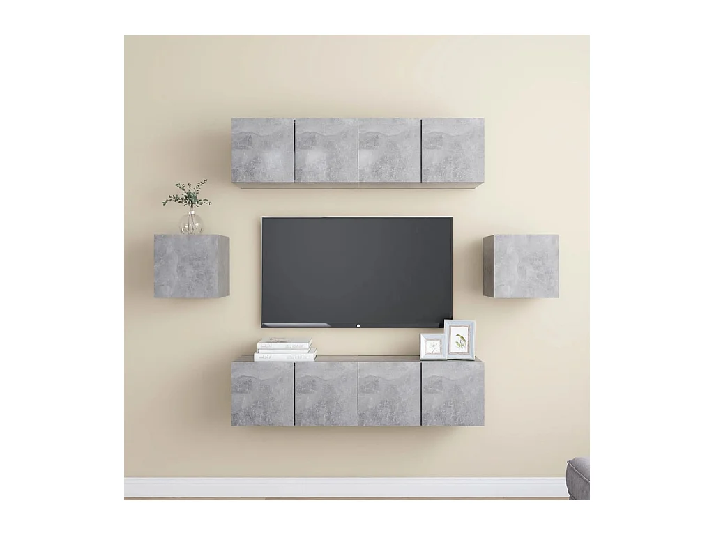 Set di mobili TV da 6 pezzi in legno ingegnerizzato grigio cemento