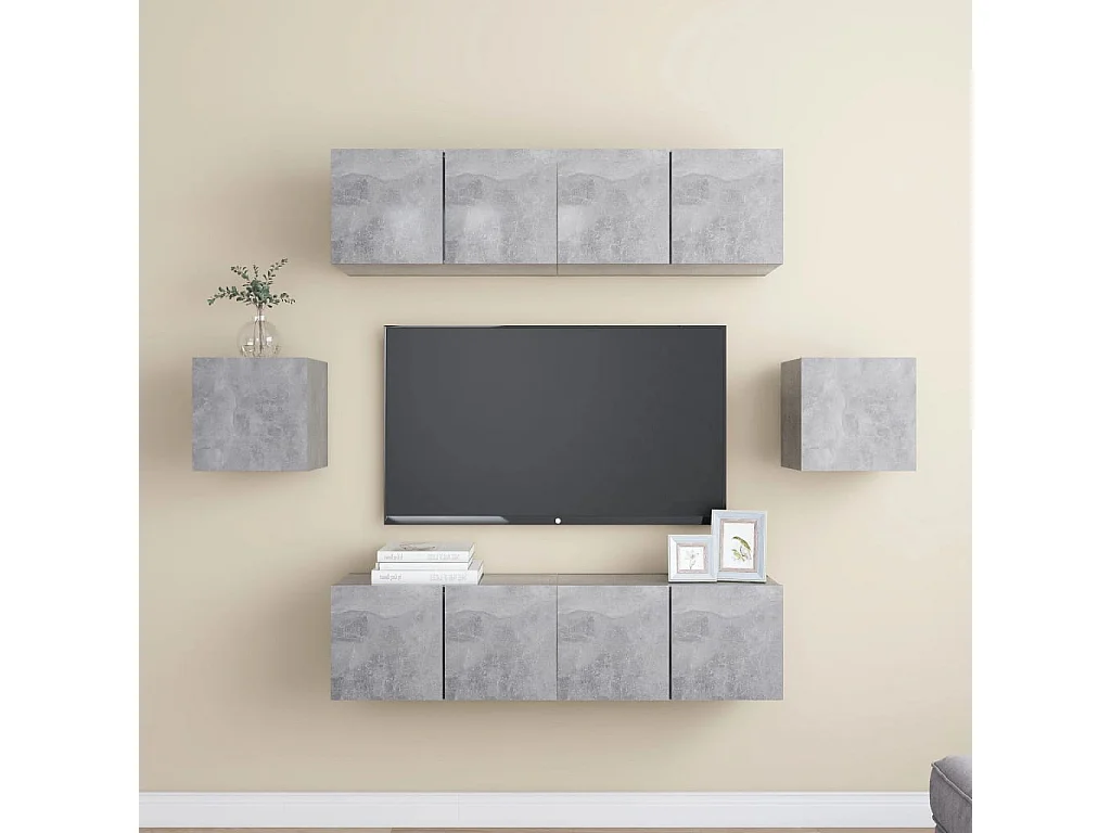 Set di mobili TV da 6 pezzi in legno ingegnerizzato grigio cemento