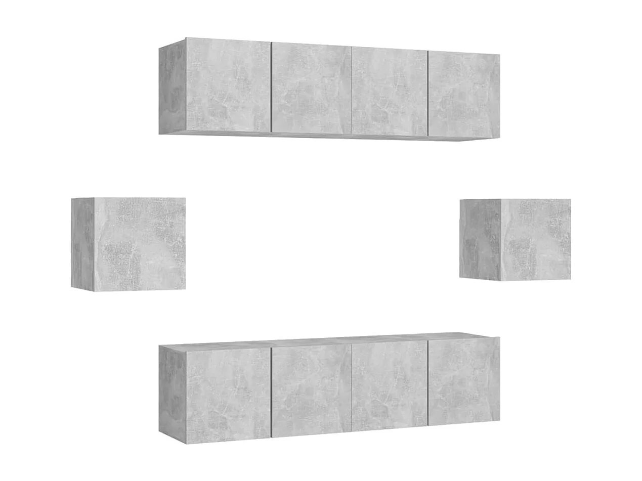 Set di mobili TV da 6 pezzi in legno ingegnerizzato grigio cemento
