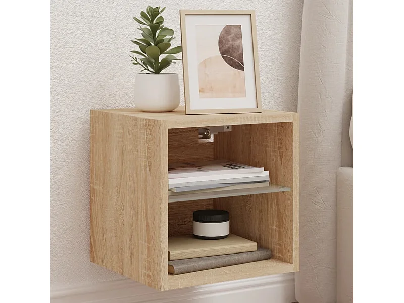 Mobili TV a parete con luci LED, 2 pezzi, rovere Sonoma, 30x28,5x30 cm