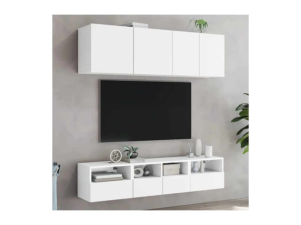 Unités murales TV 5 pcs blanc bois d'ingénierie