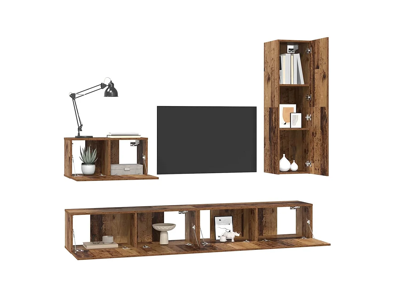 TV-Schrank-Set 4-tlg. Antikholz 200 x 30 x 30 cm