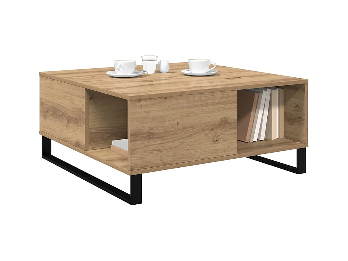Tavolino da caffè in rovere fatto a mano 80 x 80 x 36,5 cm Legno ingegnerizzato
