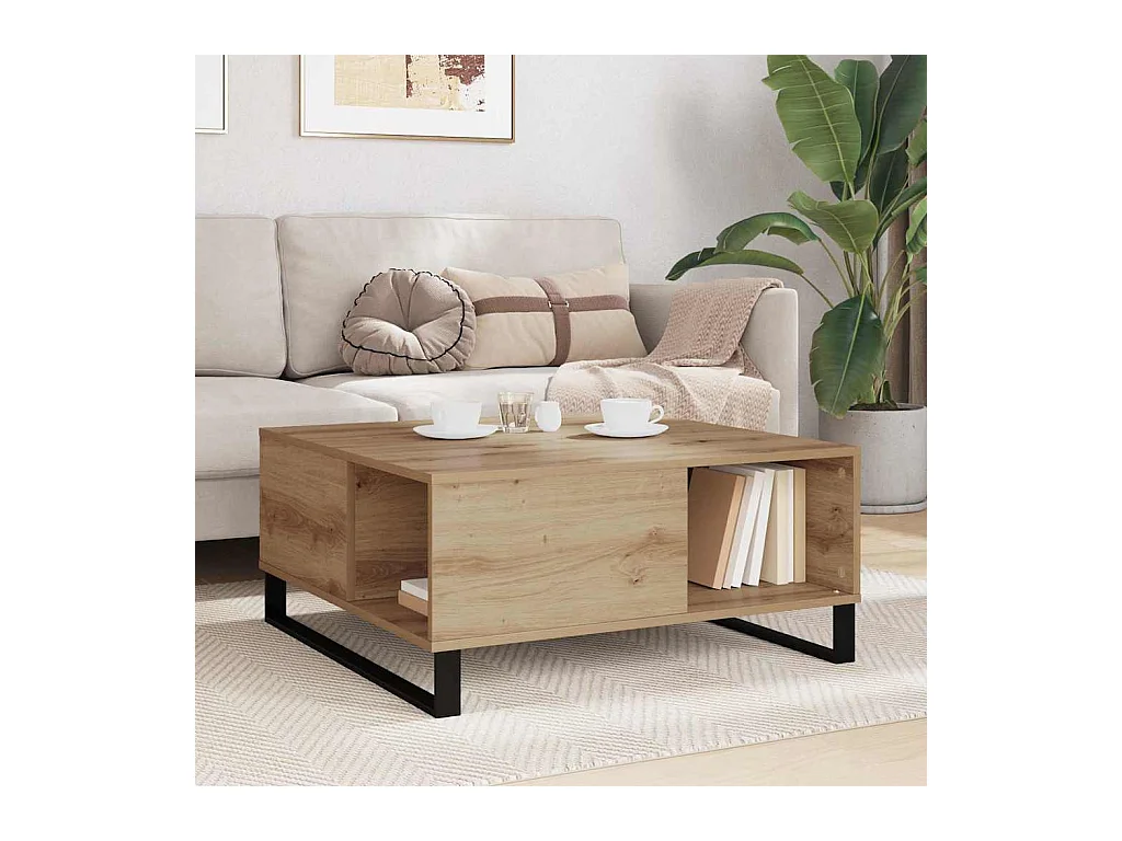 Tavolino da caffè in rovere fatto a mano 80 x 80 x 36,5 cm Legno ingegnerizzato