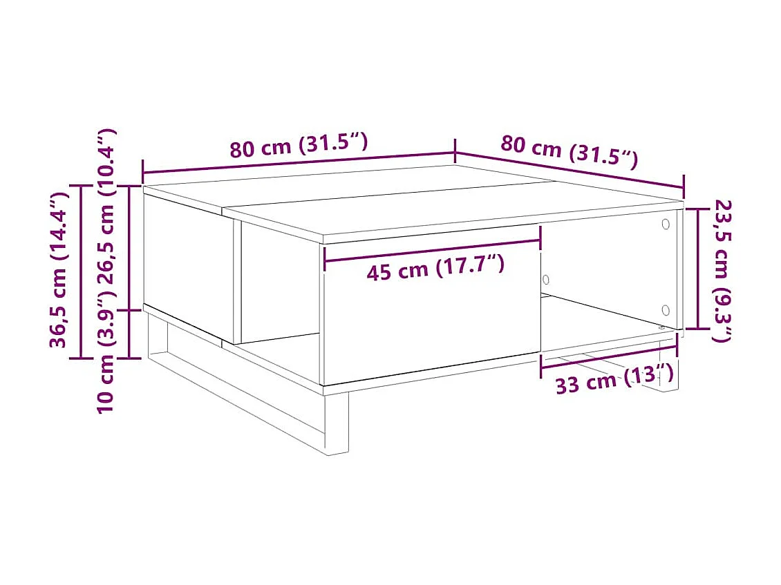 Table basse chêne artisanal 80 x 80 x 36,5 cm Bois d'ingénierie