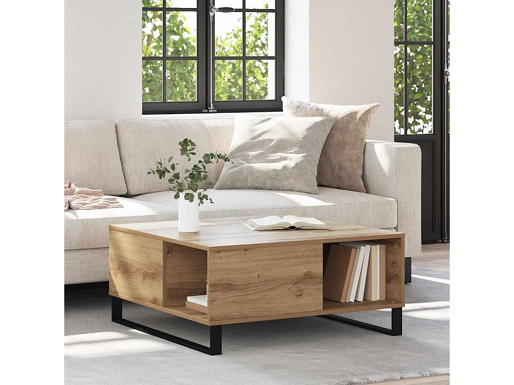 Table basse chêne artisanal 80 x 80 x 36,5 cm Bois d'ingénierie